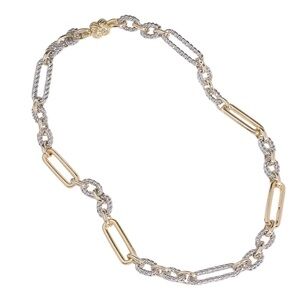 14KGP Two Tone Textured Oval Chain Magnetic Necklace